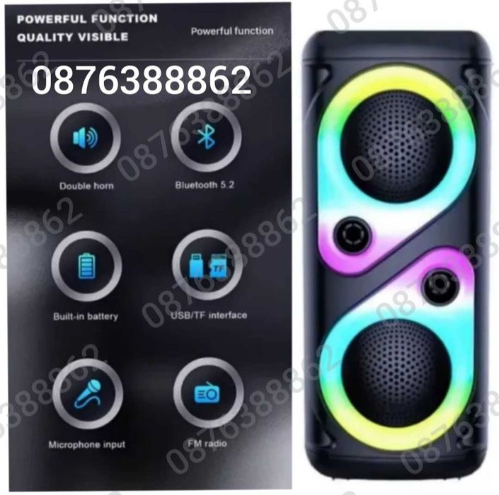 ПРОМОЦИЯ! Преносима Bluetooth Тонколона  2х4”, с микрофон  RGB ефекти