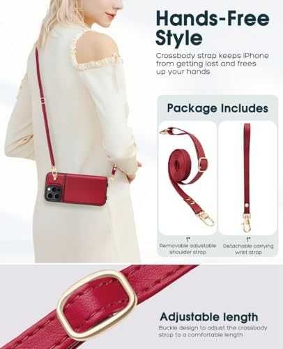 Нов Калъф за iPhone 16 Pro Max PU кожа RFID портфейл с презрамка и цип