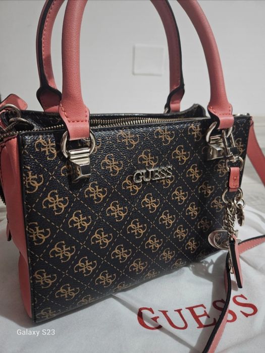 Guess, Geanta de piele ecologica, cu bareta de mana Camy