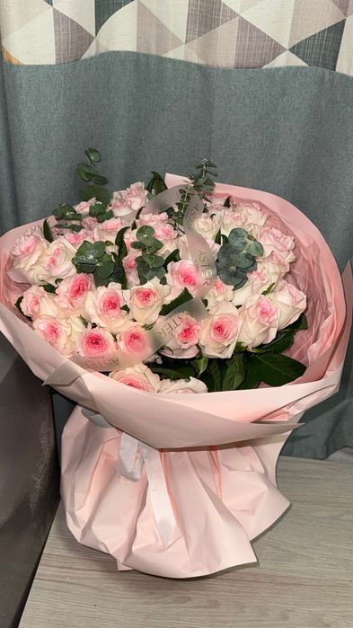 Букет, цветы, 51 пионовидные розы