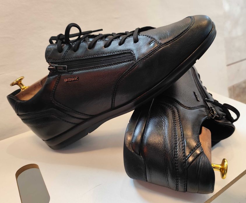 Pamtofi casual 44 premium GEOX piele naturala moale negru