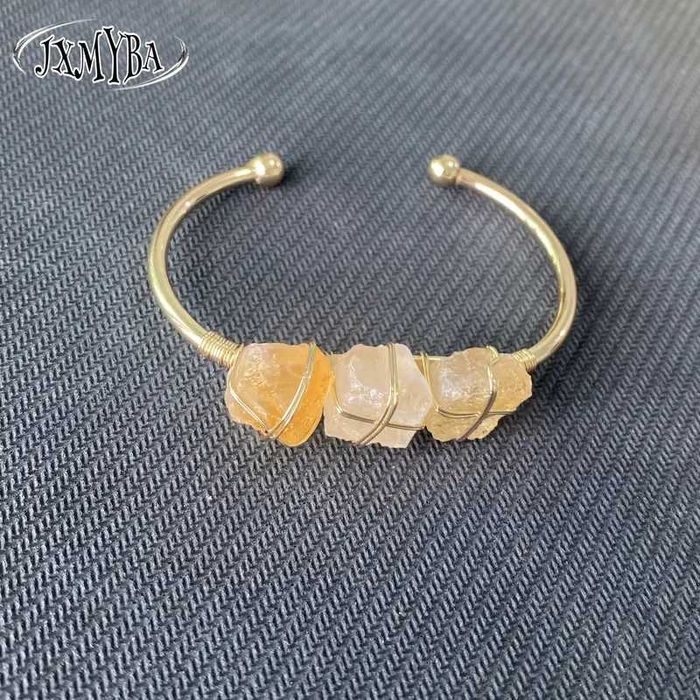 Brăţară din cupru aurit cu 3 cristale de fluorit brut natural