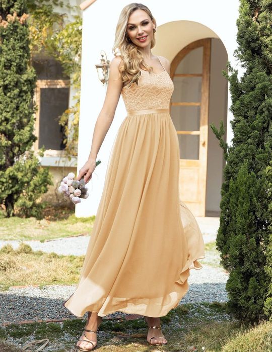 Rochie de seară cu bretele, crem, mărimea M, nouă