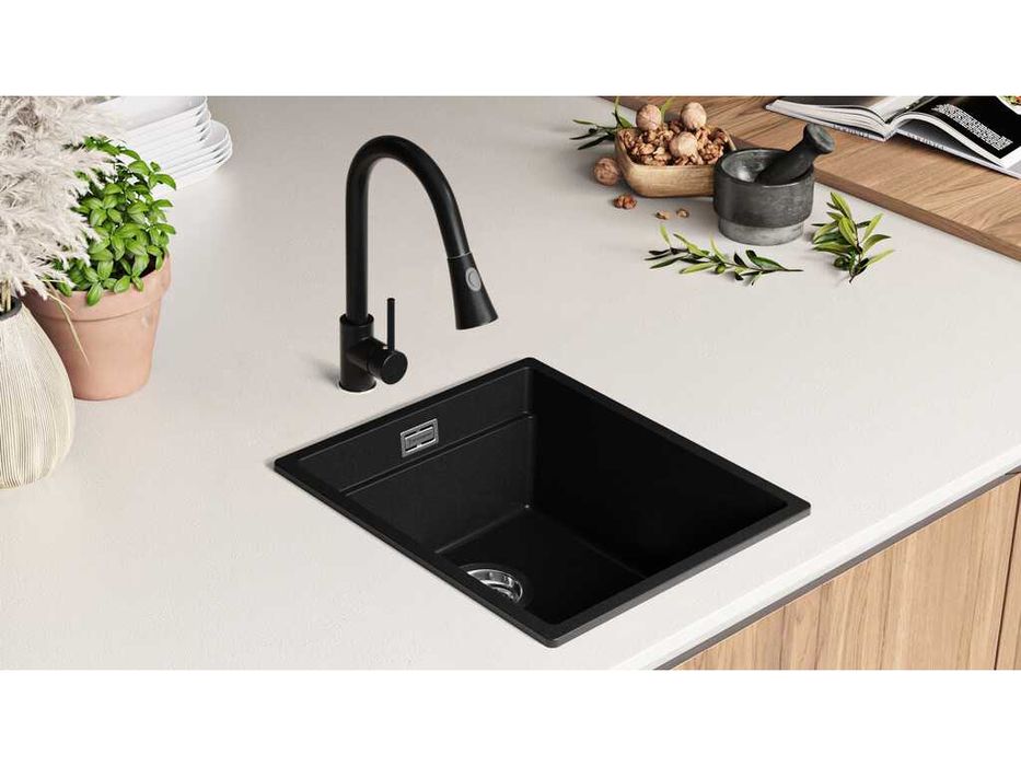 Кухненска Мивка от гранит модел Прага 45 Премиум 410 x 470 мм - Черна