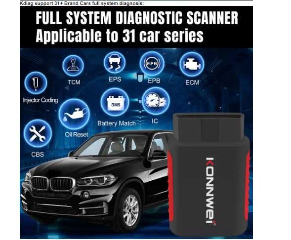 Tester AUTO 2024 Bluetooth OBD2 Scanner KONNWEI Full System OBD II
