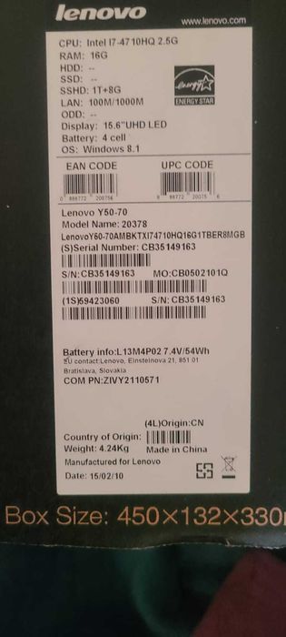 Laptop gaming Lenovo Y50-70