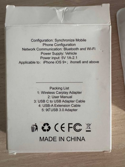 Adaptor Wireless Apple CarPlay — USB, Nou, Plug & Play, iPhone iOS 10+