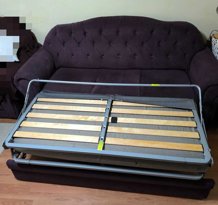 Set canapea extensibilă+ 2 fotolii fixe,tapițerie catifea mov închis