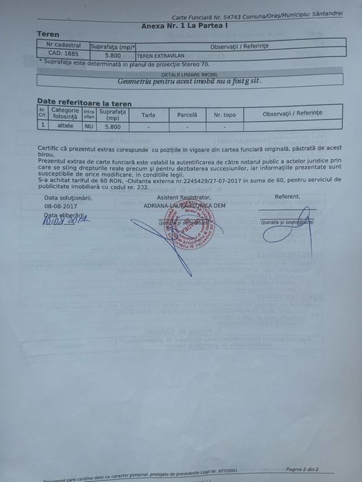 Teren extravilan 5800 m2 Sintandrei