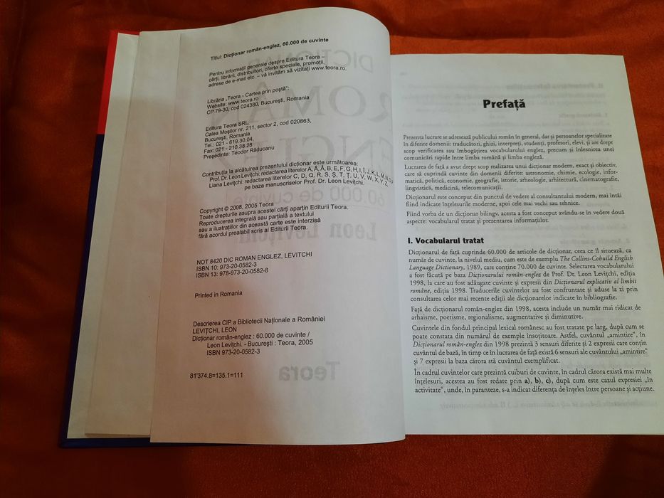 Dicționar roman englez, 60000 cuvinte, Teora, 2008, NOU