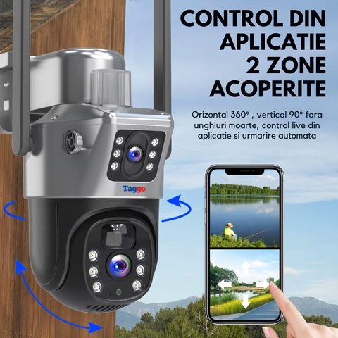 Camera Supraveghere cu Panou Solar, WIFI, 4k Ultra HD 8 MP, Rotire