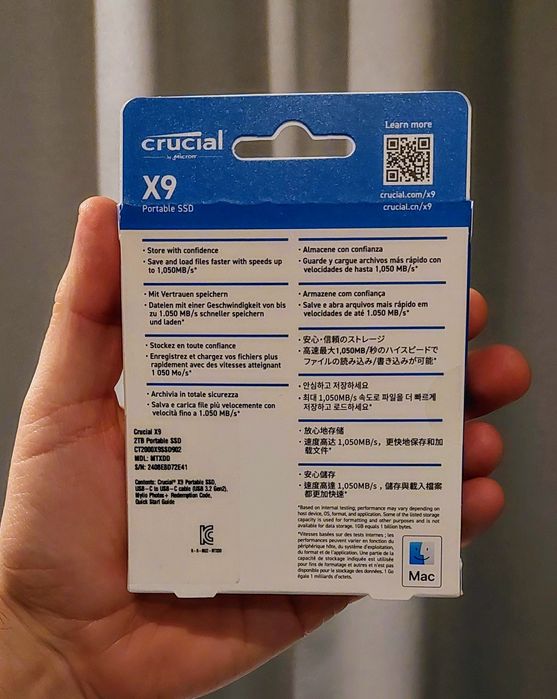 SSD Portabil 1TB Crucial X9 pt PC, iPhone, Mac, Android, PS5
