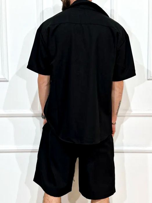 set pentru barbati compleu pantaloni scurti cu siret lung si camasa