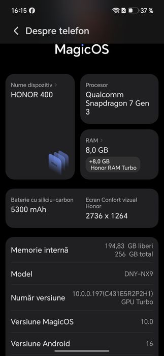 Honor 400, impecabil, la cutie, cu garanție