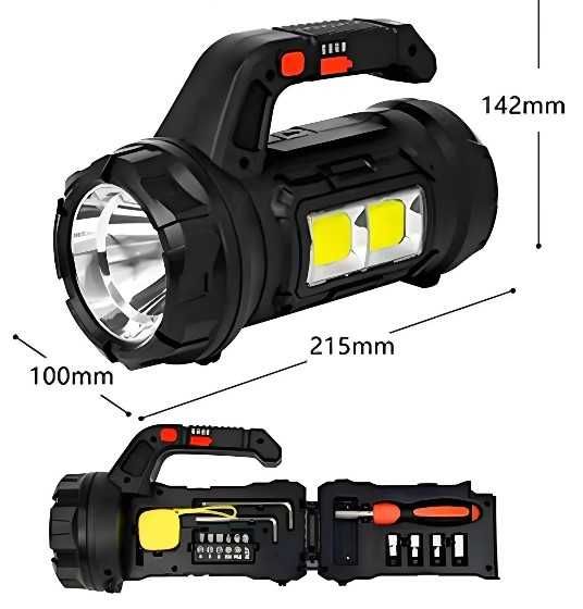 Мощен LED фенер прожектор 17в1  с вградена кутия за инструменти