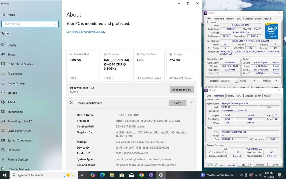 Kit sk 1150 Intel i5 4590 H81 8GB