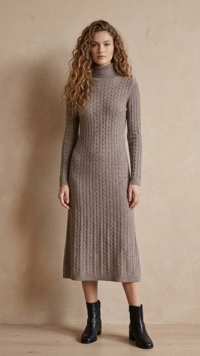 Rochie tricotata UNIQLO, bej/gej, mix lana, casmi, vascoza, poliamid, marimea M