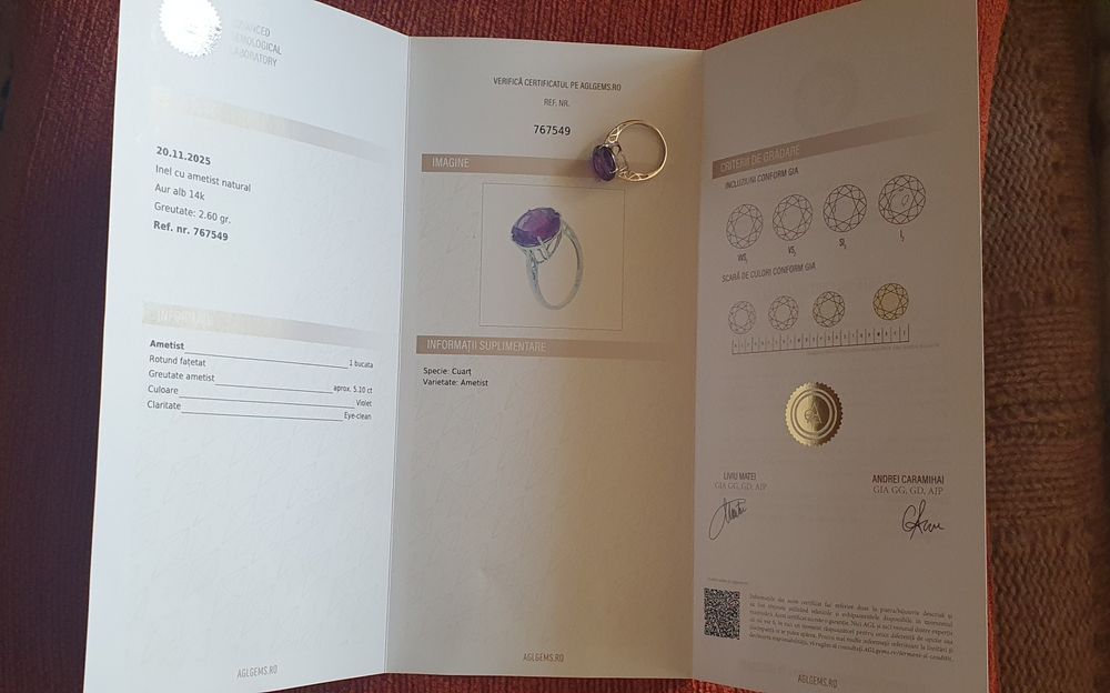 Inel aur alb 14k cu ametist natural