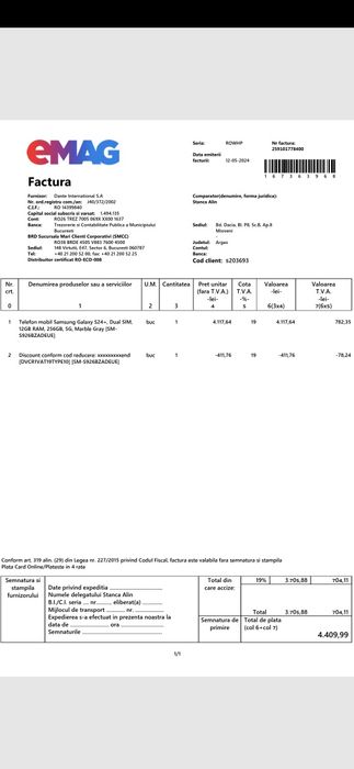 Vand Samsung S24 plus in garantie