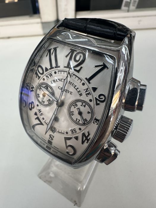 Уникален Часовник Franck Muller само за 100 евро Бял циферблат Кожена Каишка НОВО в кутия