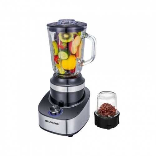 Блендер 2 в 1 Hausberg HB-7765 – стъклена кана 1.5L, мелачка, 3 скорости