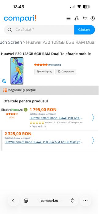 Huawei P30 ELE-L29 128GB - Black 8GB RAM , nou sigilat , 0 secunde