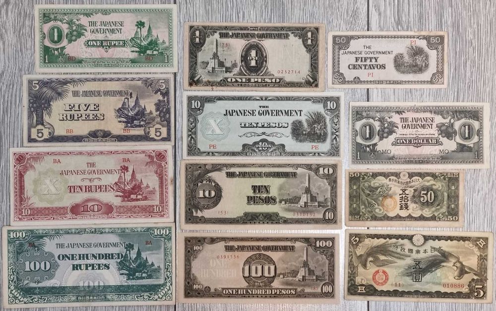 Lot 12 bancnote ocupatie JAPONEZA 1944 WWII (Filipine / Asia)