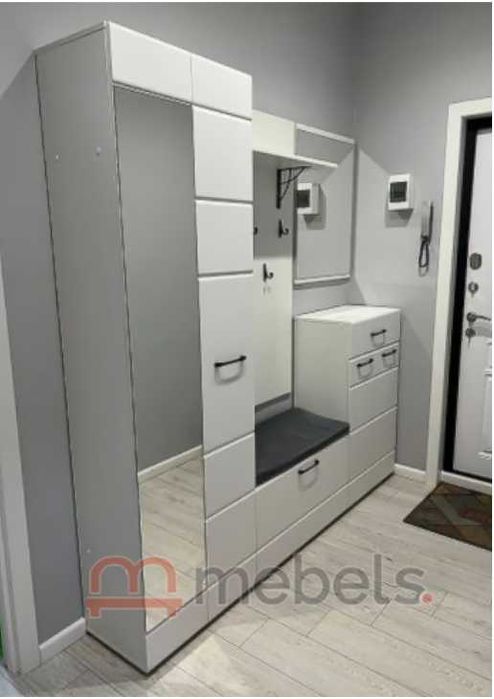 Йорк Прихожая Белый (вешалка, комод, тумба для обуви, зеркало, шкаф)