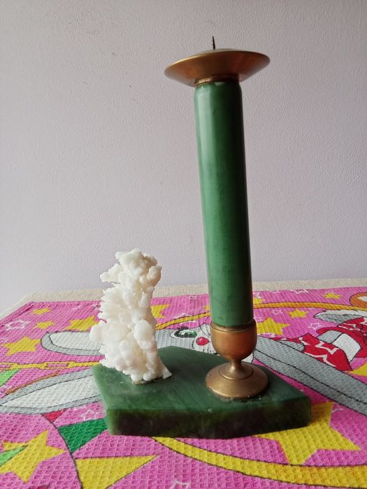 Подсвечник СССР ( нефрит , коралл , бронза )