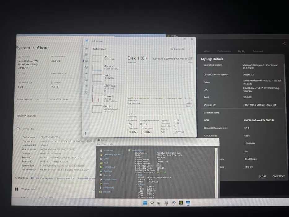 PC Gaming i7-10700K, RTX 3060 Ti, 32GB RAM, Garantie