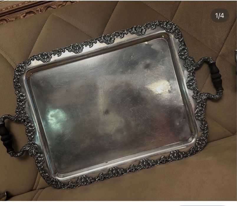 Tava vintage din bronz argintat