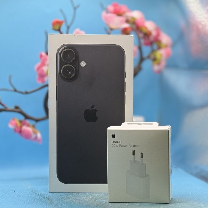 НОВ!!! Apple iPhone 16 Plus, 128GB, 5G, Black + подарък адаптер Apple