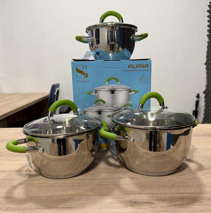 Комплект тенджери Swissgold Alana – 3 броя с капак от неръж. стомана