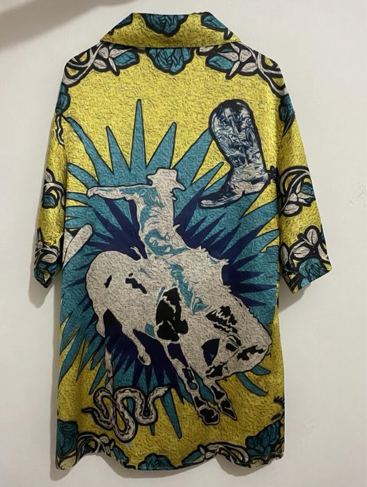 ASOS DESIGN relaxed revere satin shirt with cowboy rodeo print