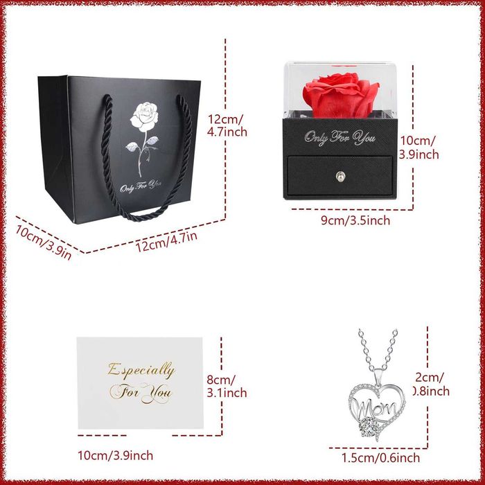 Сребърно колие с камъни в луксозна кутия с вечна роза Подарък за майка