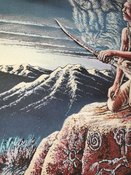 Картина от черно кадифе рамка подпис Вожд с Бизон от Ернесто Санчес