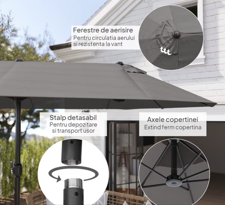 Umbrelă xxl 4.6x2.7 gri