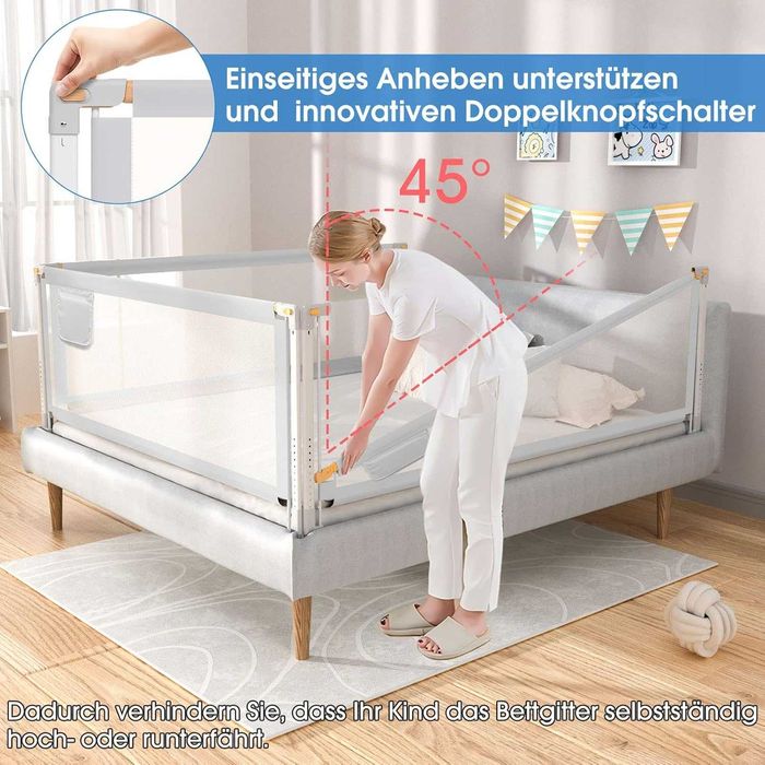 Bariera protectie pat copii 180 sau 200 cm retractabila siguranta bebelusi anti cadere pat - LIVRARE GRATUITA !
