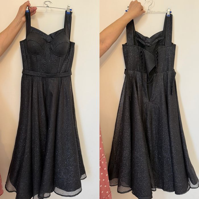 Выпускное черное платье с корсетом и блестками