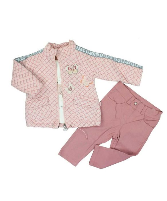 Set 3 piese , geaca roz pal, bluza maneca lunga si blugi