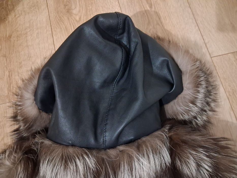 Palton lux Pasquinelli Italia-blana vulpe argintie si piele naturala