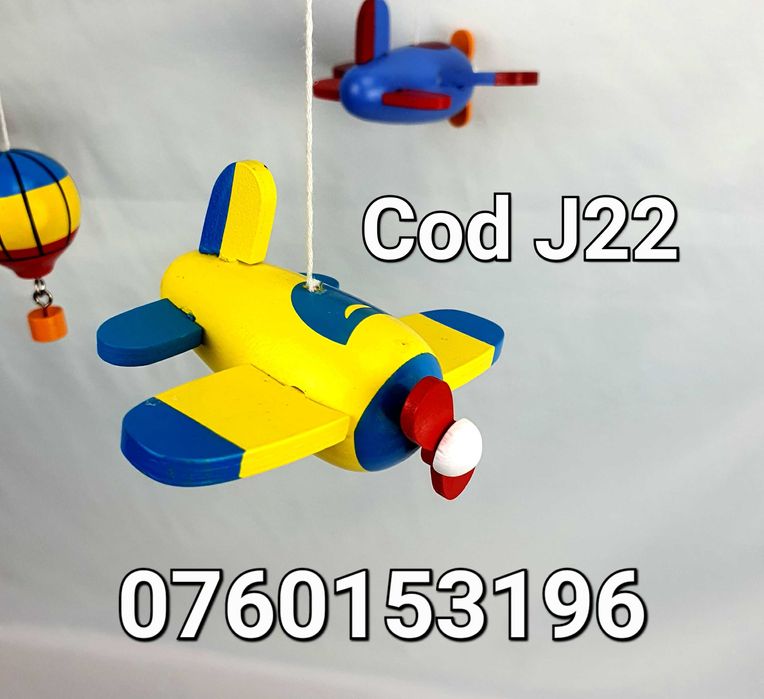 Carusel mobil din lemn cu Avioane, Balon-Pt patut la bebelusi - J22