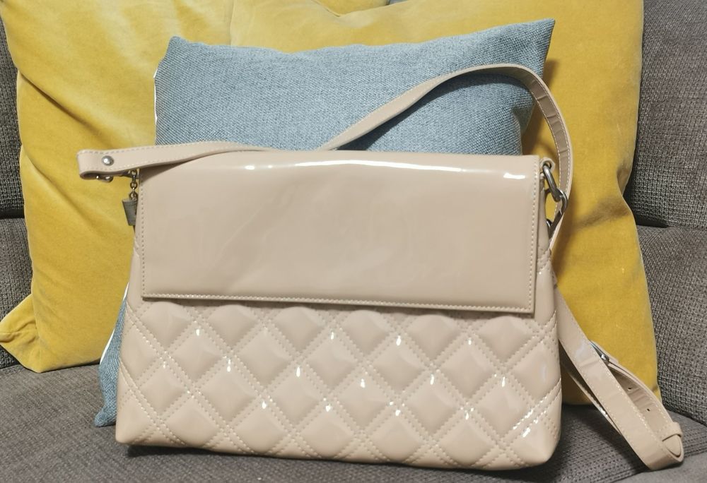 Geanta piele, culoare crem, Corvaris