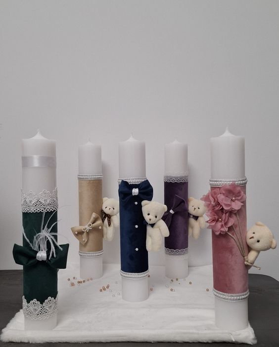 Lumânări de Botez Luxoase Îmbrăcate în Catifea – 35x6 cm