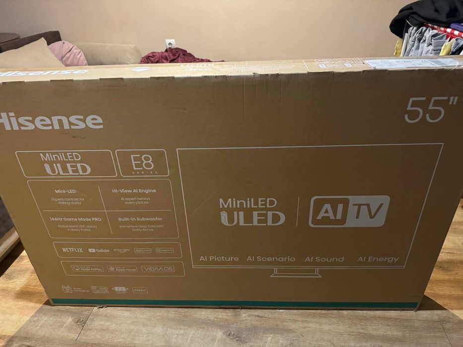 Телевизор Hisense E8Q 55" инча MiniLED ULED 4K 144Hz Чисто нов