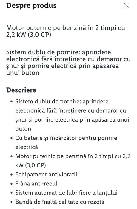 Parkside performance drujba benzina cu START ELECTRIC pe baterie 20V