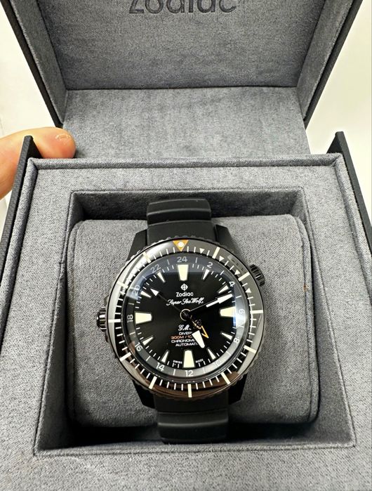 Zodiac Super Sea Wolf GMT Automatic Chronometer Black Dial 41mm 300m