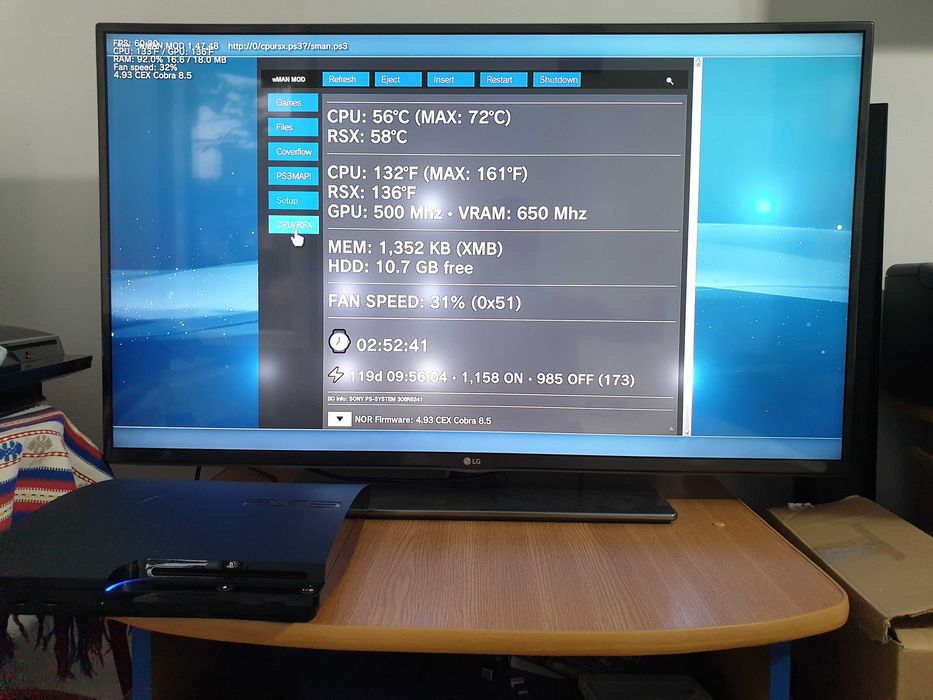 PS3 modat CFW 500 GB + 60 jocuri (GTA V, Red Dead, God of War, NFS)