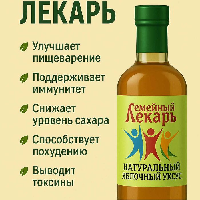 Яблочный уксус [ Оригинал ] для употребления натощак. Семейный Лекарь