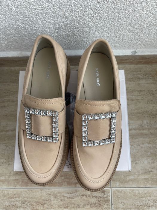 Бежови ежедневни еспадрили от естествена кожа, Kate Gray